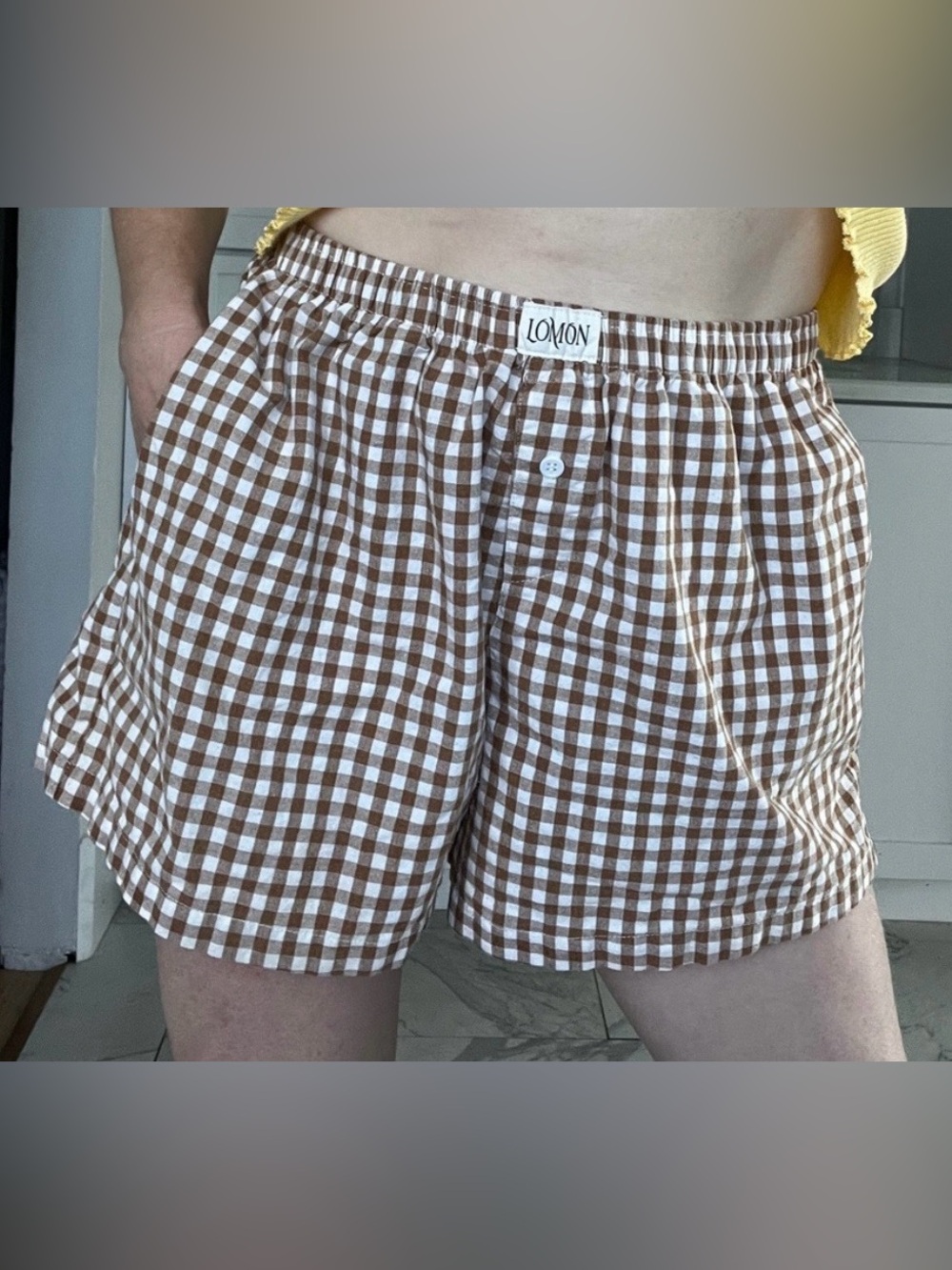 Lounge 100% Cotton Gingham Shorts - Brown/White boxer shorts